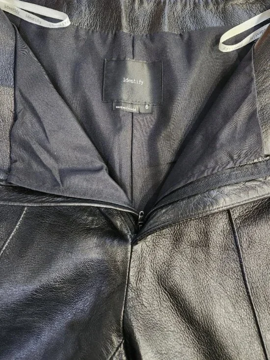 💋CHIC & STYLISH!💋100% Genuine Leather High Waist Slit Hem Flare Pants in Black - Picture 12 of 16